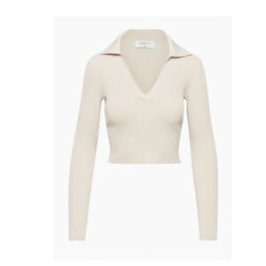 ARITZIA SCULPT KNIT POLO LONG SLEEVE MATTE PEARL